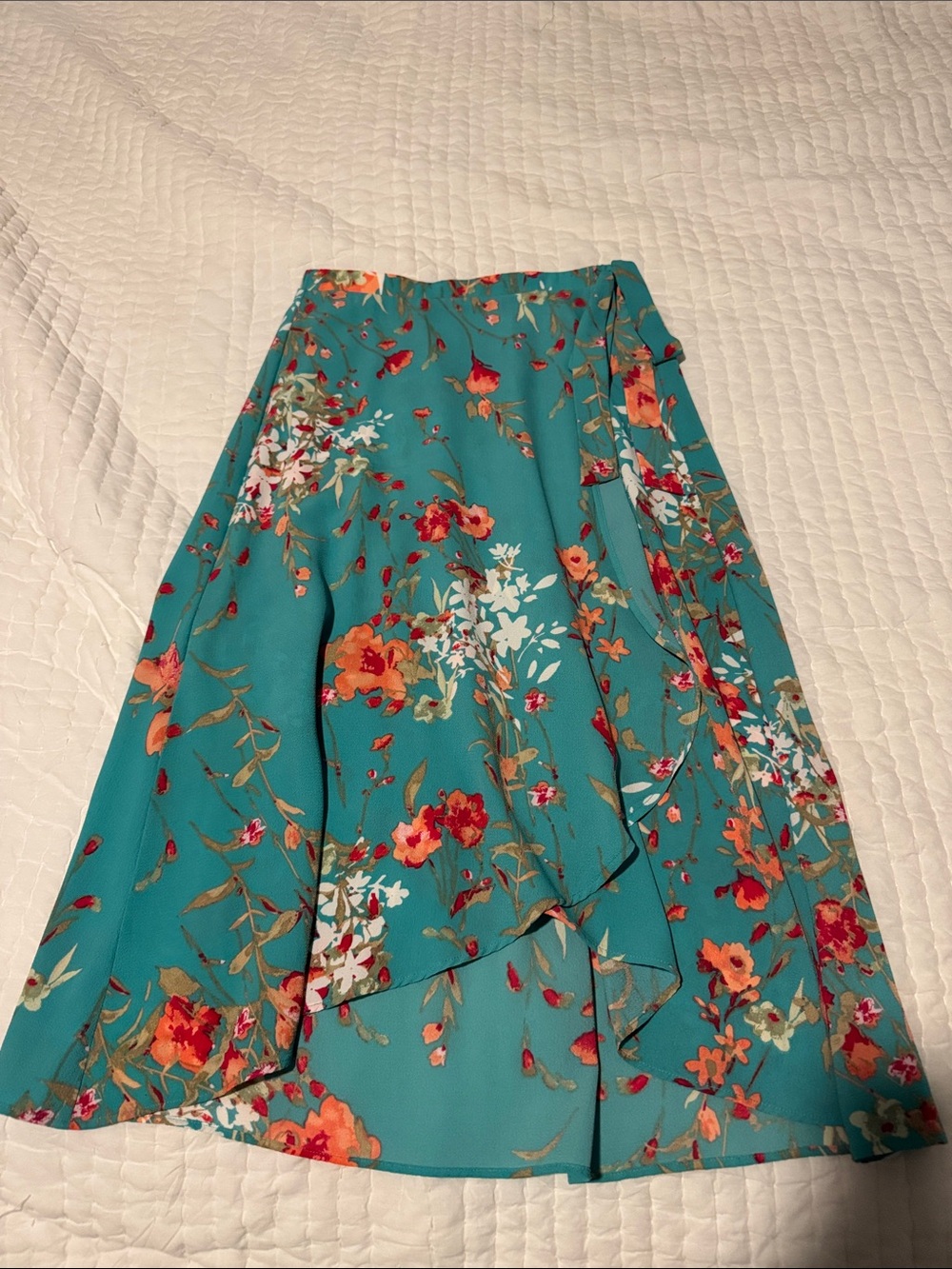 bobeau Teal Floral A-Line Wrap Skirt